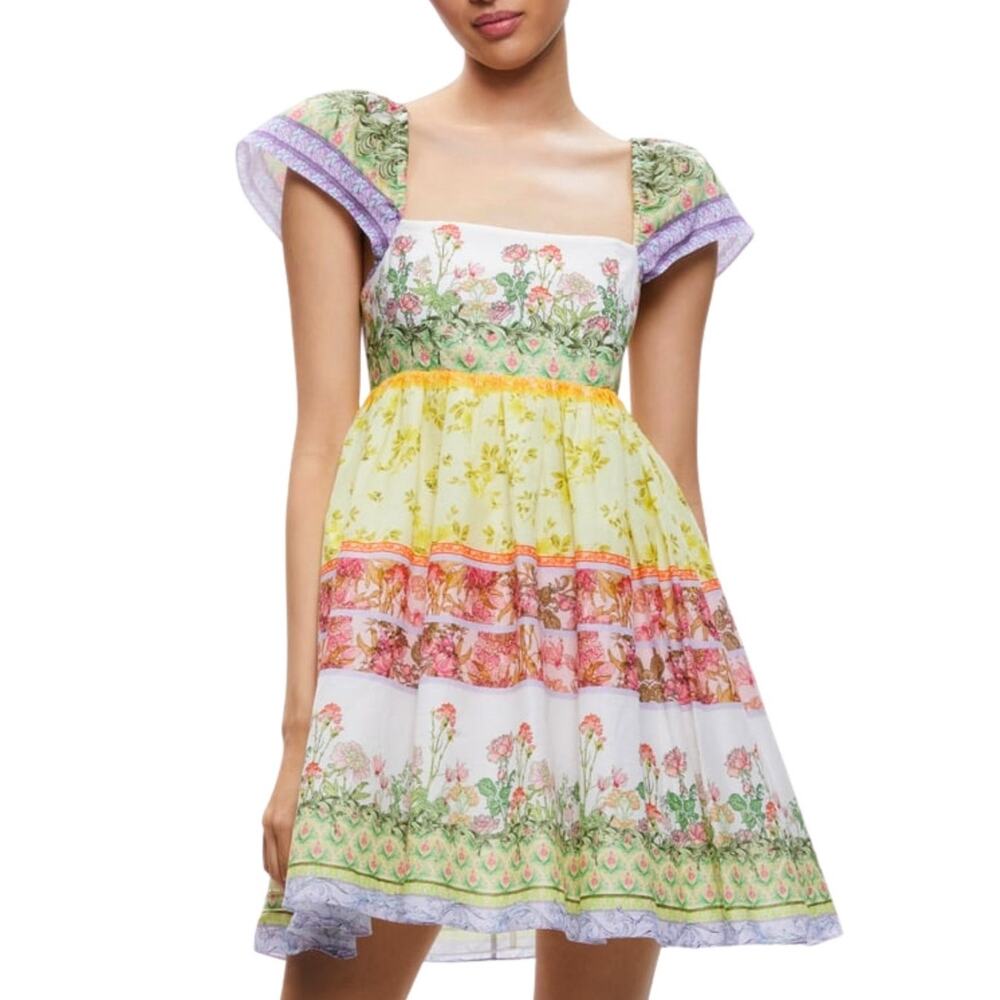 Alice + Olivia Tamia Floral Fest Babydoll Puff Sleeve Mini Dress Size 4